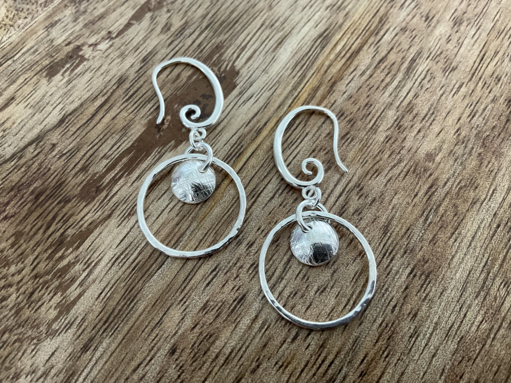 Domed Circle Dangle Earrings - Click Image to Close